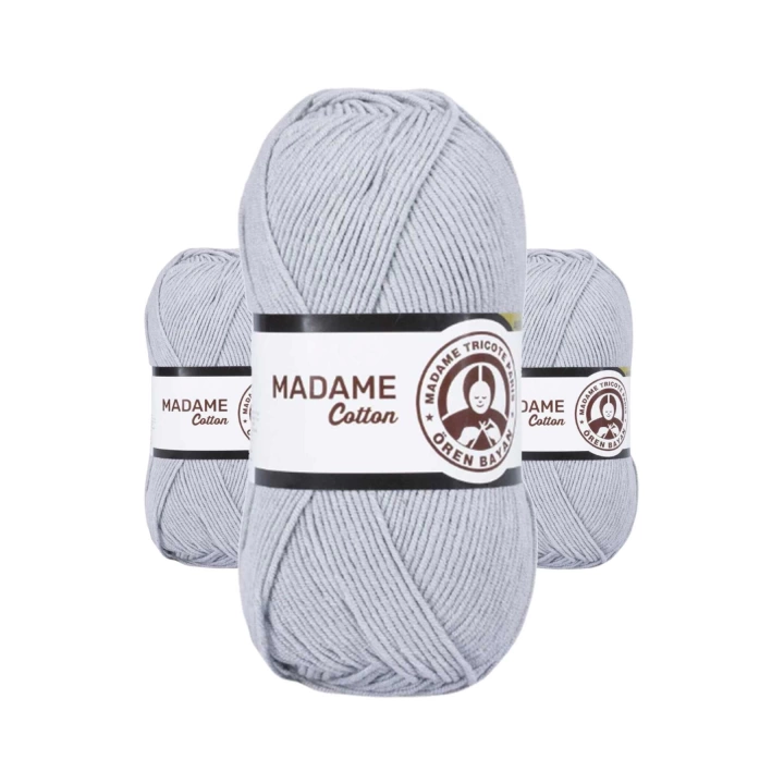 3 Adet Madame Cotton El Örgü İpi Yünü 100 gr 001 Gri