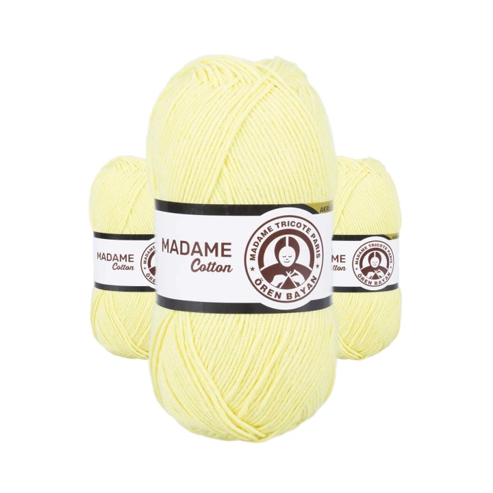 3 Adet Madame Cotton El Örgü İpi Yünü 100 gr 006 Açık Sarı