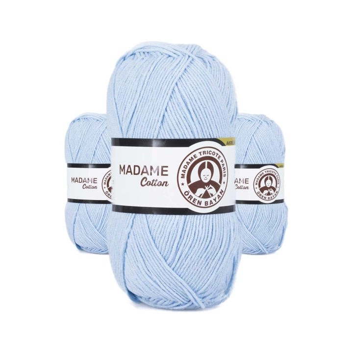 3 Adet Madame Cotton El Örgü İpi Yünü 100 gr 014 Bebe Mavi