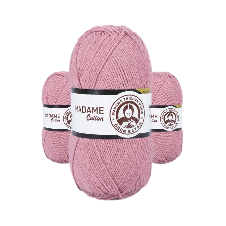 3 Adet Madame Cotton El Örgü İpi Yünü 100 gr 024 Gül Kurusu