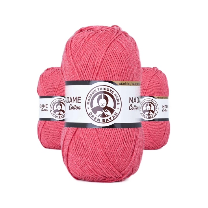 3 Adet Madame Cotton El Örgü İpi Yünü 100 gr 043 Koyu Pembe