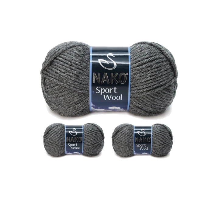 3 Adet Sport Wool Atkı Bere Ceket Yelek Örgü İpi Yünü No: 193 Koyu Gri Melanj