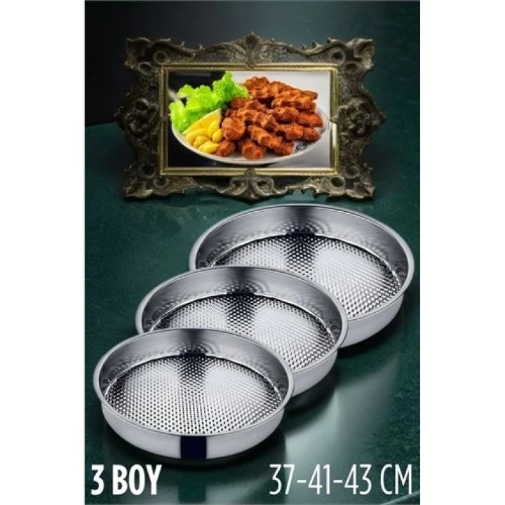 3 Boy Çiğköfte Tepsisi Çelik 37-41-43 cm 720241