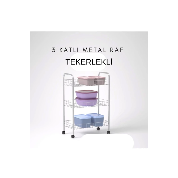 3 Katlı Metal Raf Tekerlekli- Düzenleyici - Organizatör (DEMONTE)