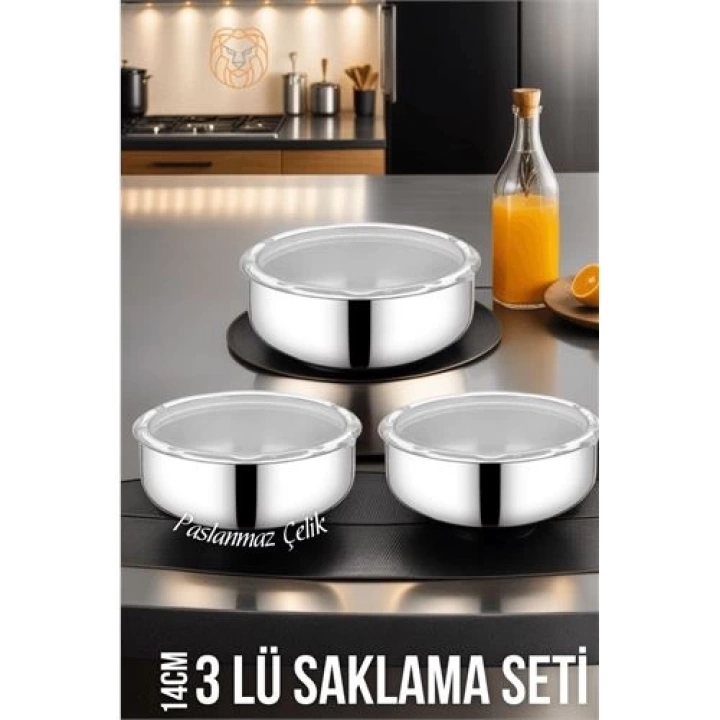 3 lü Saklama Kabı Seti 14 cm Paslanmaz Çelik 719250