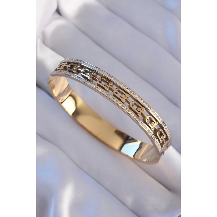 316L Çelik Gold Renk Zirkon Taşlı Tiffany Model Kelepçe