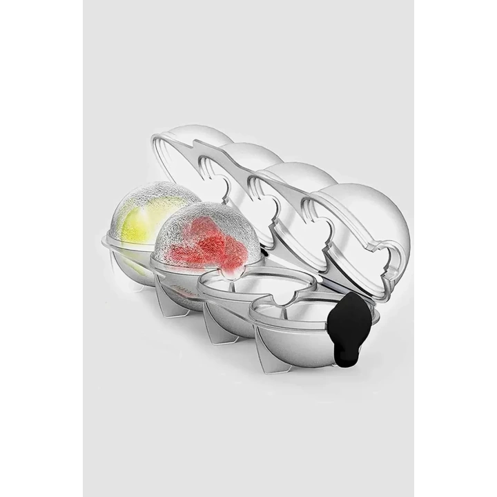 4lü Küre Buz Topu Kalıbı - Yuvarlak Içecek Buz Topu Dondurucu Buzluk Saklama Ve Sunum Kabı