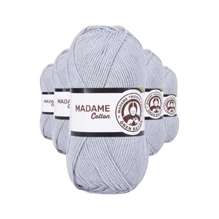 5 Adet Madame Cotton El Örgü İpi Yünü 100 gr 001 Gri