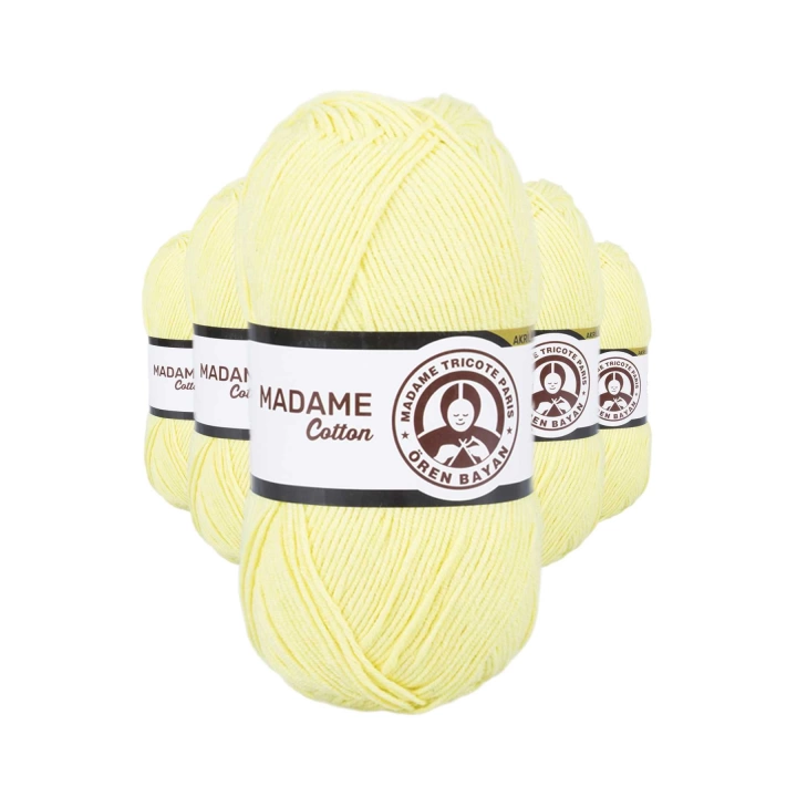 5 Adet Madame Cotton El Örgü İpi Yünü 100 gr 006 Açık Sarı