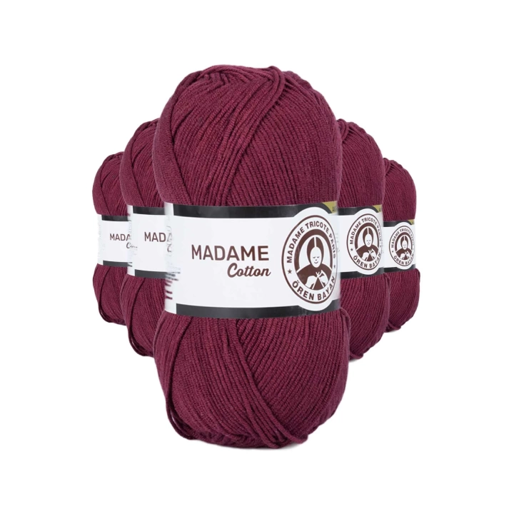 5 Adet Madame Cotton El Örgü İpi Yünü 100 gr 010 Bordo