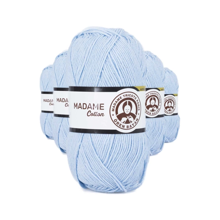 5 Adet Madame Cotton El Örgü İpi Yünü 100 gr 014 Bebe Mavi