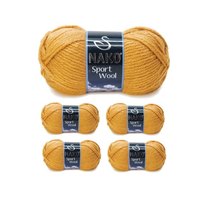 5 Adet Sport Wool Atkı Bere Ceket Yelek Örgü İpi Yünü No: 10129 Hardal