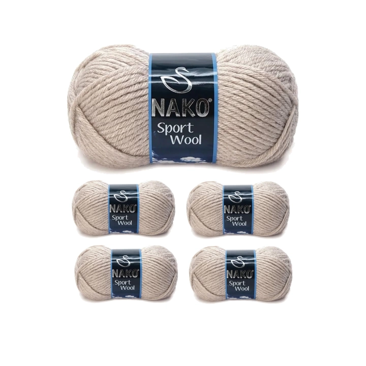 5 Adet Sport Wool Atkı Bere Ceket Yelek Örgü İpi Yünü No: 2167 Kanvas Beji