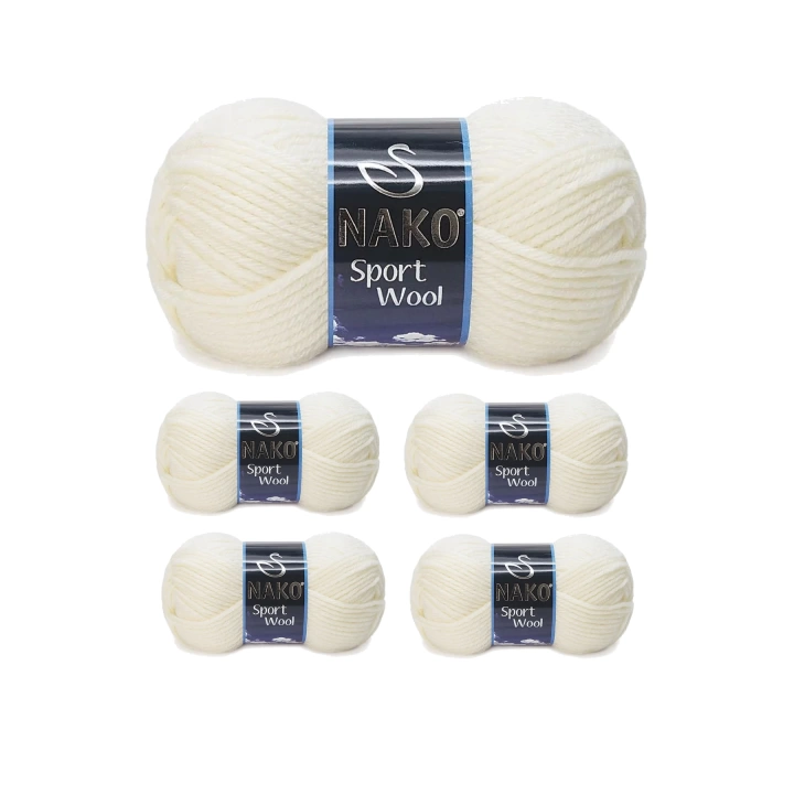 5 Adet Sport Wool Atkı Bere Ceket Yelek Örgü İpi Yünü No: 300 Ekru