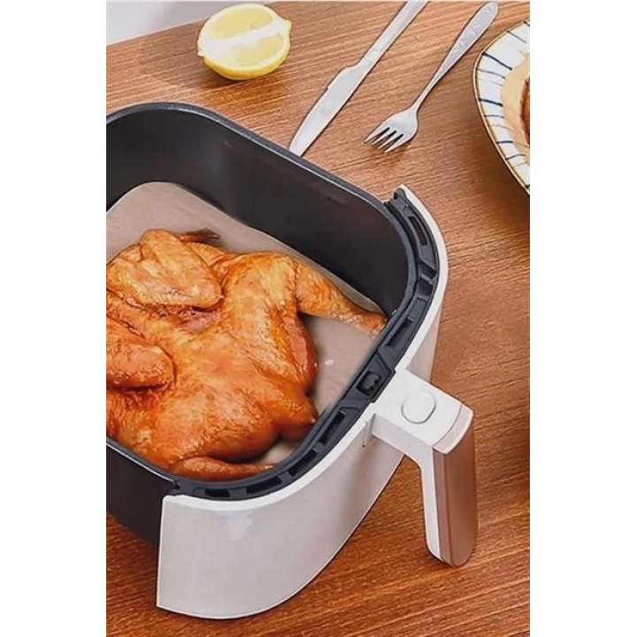 50 Adet Air Fryer Pişirme Kağıdı Tek Kullanımlık Yağ Su Geçirmez Yapışmaz Deliksiz Düz Kare Model