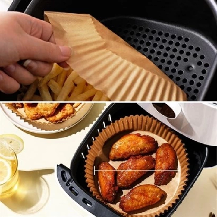 50 Adet ShopZum Air Fryer Pişirme Kağıdı Tek Kullanımlık Hava Fritöz Yağ Geçirmez Yapışmaz Tabak Model