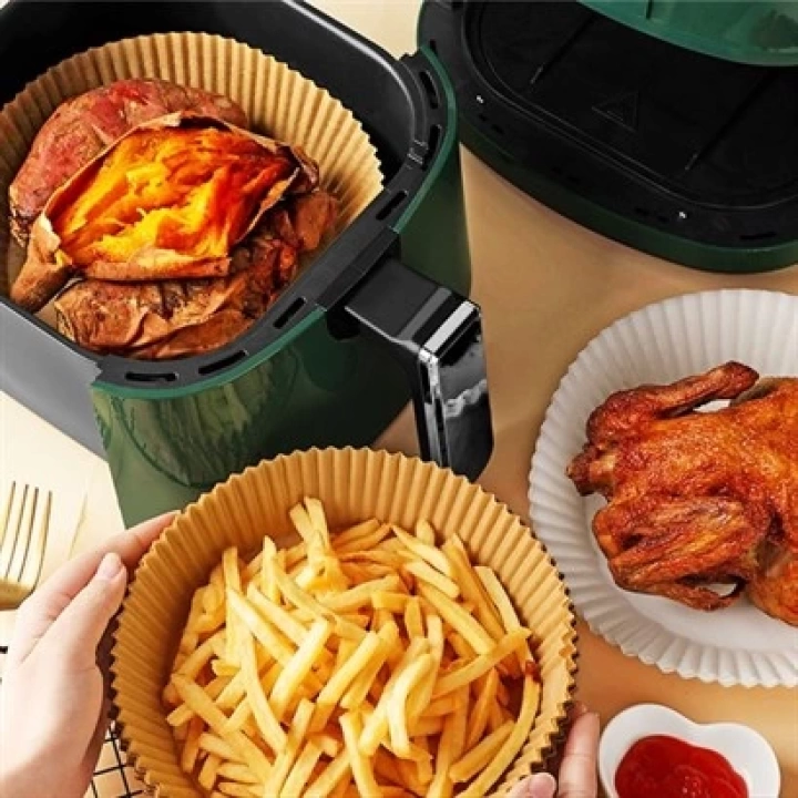 50 Adet ShopZum Air Fryer Pişirme Kağıdı Tek Kullanımlık Hava Fritöz Yağ Geçirmez Yapışmaz Tabak Model