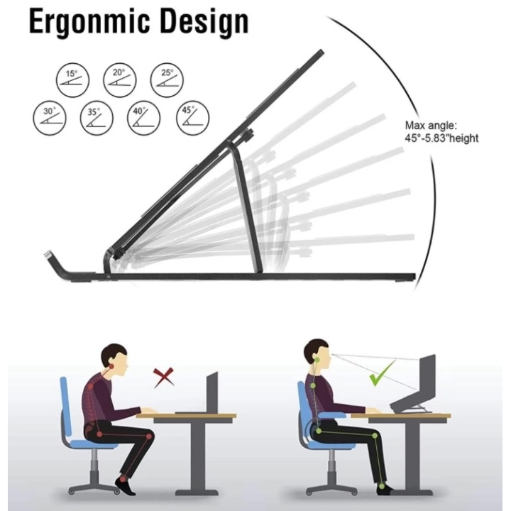 7 Kademeli Ayarlı Katlanabilir Laptop Tablet Standı Siyah