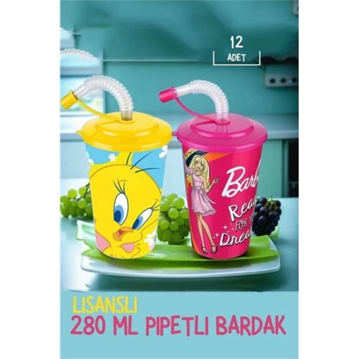 8+4 ADET Barbie+Tweety Pipetli Bardak