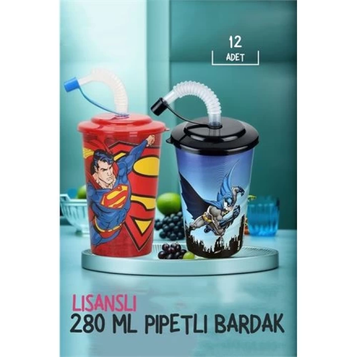 8+4 ADET Batman+Superman Pipetli Bardak