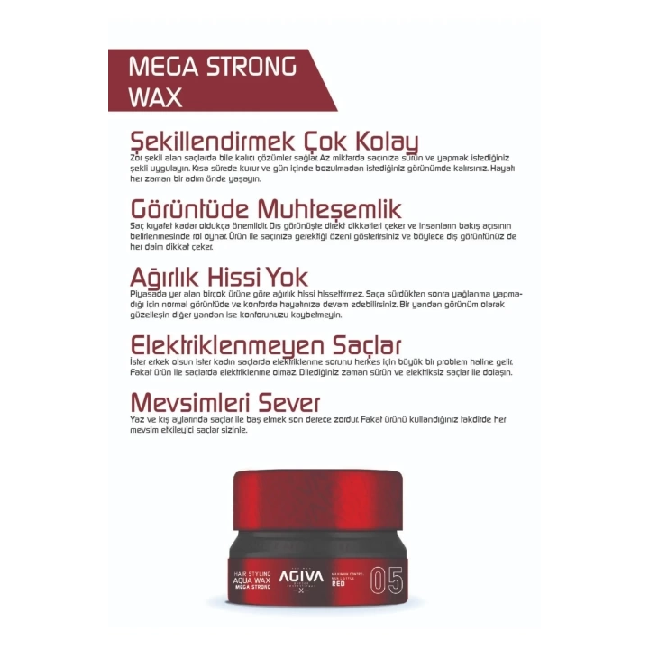 Agiva Hair Wax 155 Ml Mega Tutuş Daha Sert Görünümlü Saç Şekillendirci05 RED