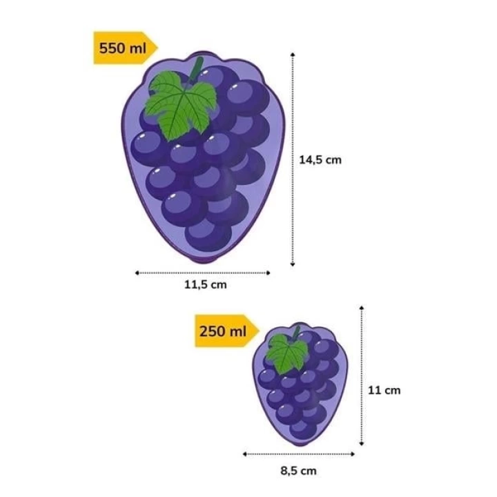 BUFFER® 2li İç İçe Geçebilen Üzüm Model Saklama ve Beslenme Kabı Seti (550 ml + 250 ml)