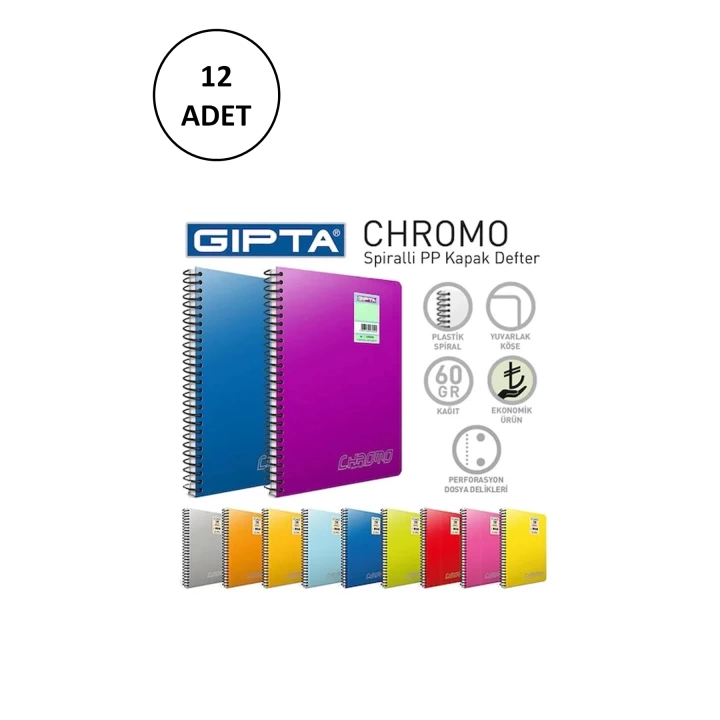 Chromo Spiralli Pp Kapak Defter A4-60 Yaprak Düz 12 Adet