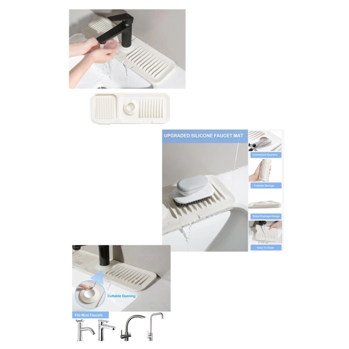 Elastik Musluk Matı Su Tutucu Düzenleyici Kaydırmaz Taban Organizer Mutfak Banyo Lavabo 38x14,5x2 Cm