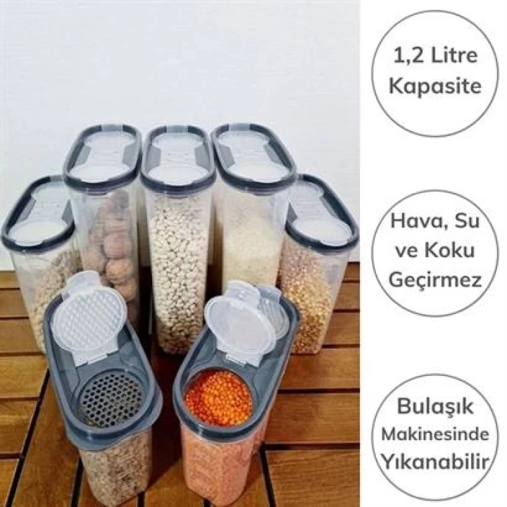 Erzak Saklama Kabı - 1,2 Litre -2 Kapaklı Ölçekli  D