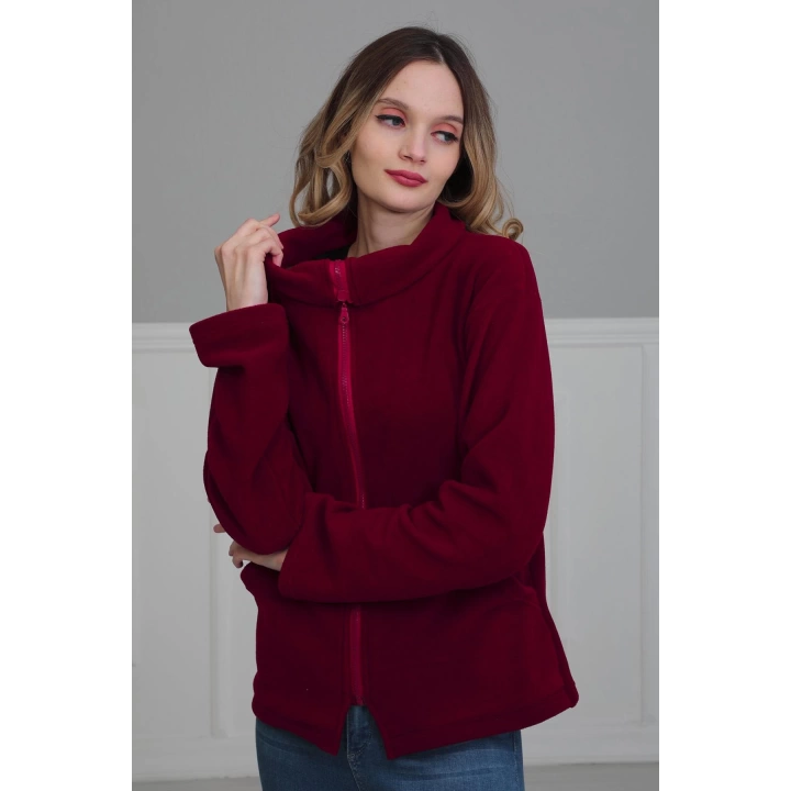 Fermuarlı Cepli Polar Sweatshirt,sw-4 Bordo