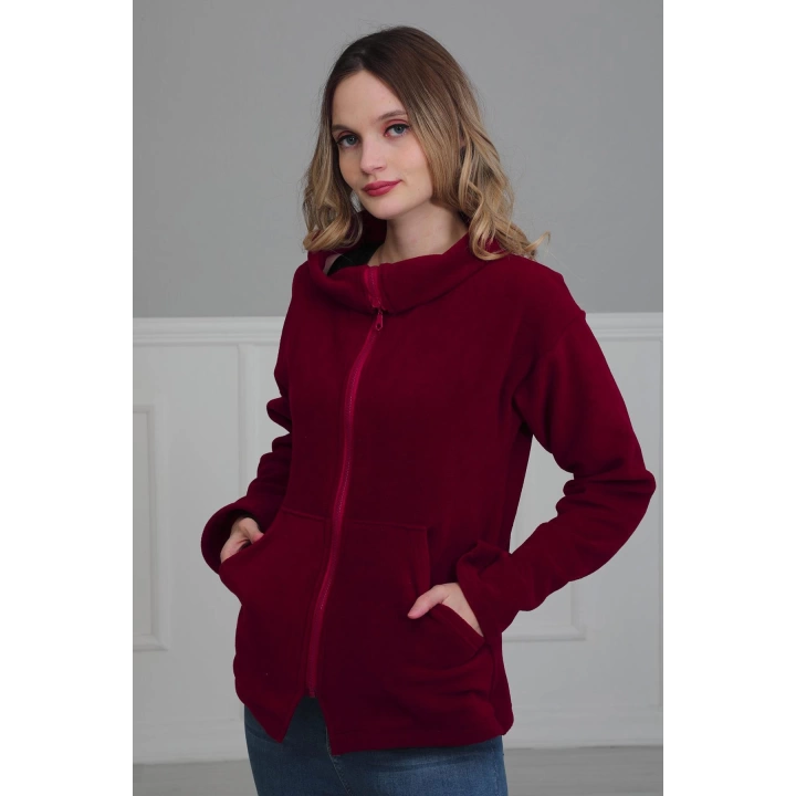 Fermuarlı Cepli Polar Sweatshirt,sw-4 Bordo