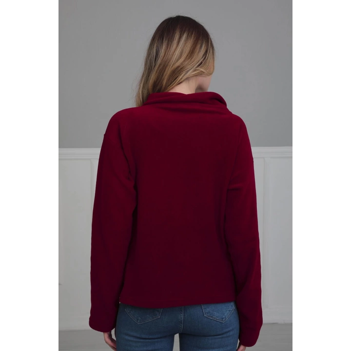 Fermuarlı Cepli Polar Sweatshirt,sw-4 Bordo