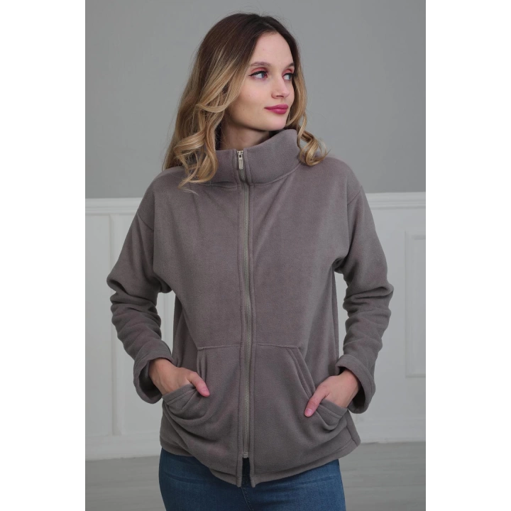 Fermuarlı Cepli Polar Sweatshirt,sw-4 Gri