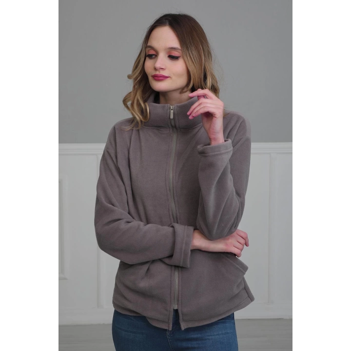 Fermuarlı Cepli Polar Sweatshirt,sw-4 Gri