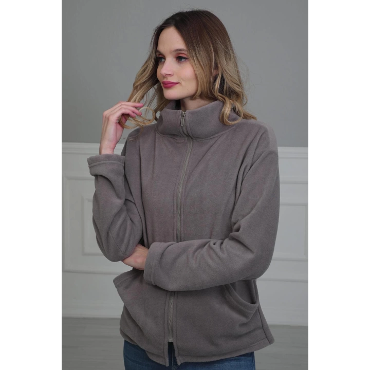 Fermuarlı Cepli Polar Sweatshirt,sw-4 Gri