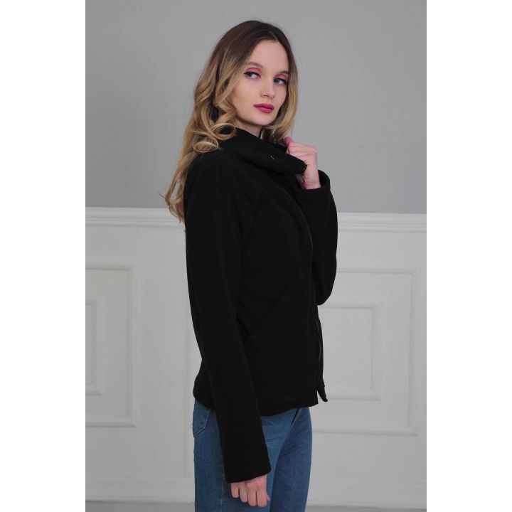 Fermuarlı Cepli Polar Sweatshirt,sw-4 Siyah