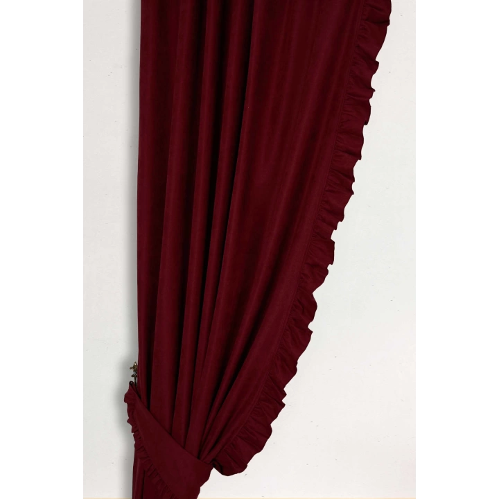 Fırfır Kenarlı Fon Perde 245x140 Cm,pr-2 Bordo