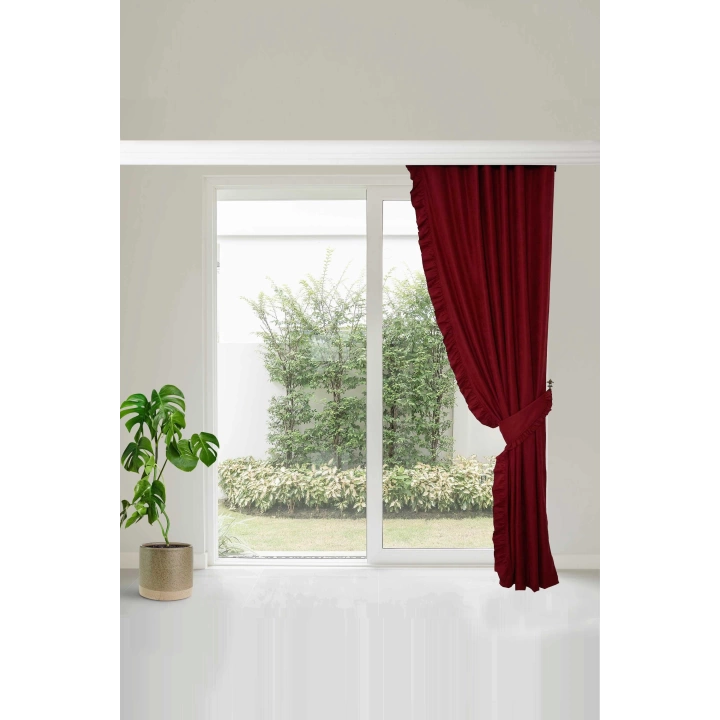 Fırfır Kenarlı Fon Perde Sağ Kenar245x140 Cm,pr-2sağ Bordo