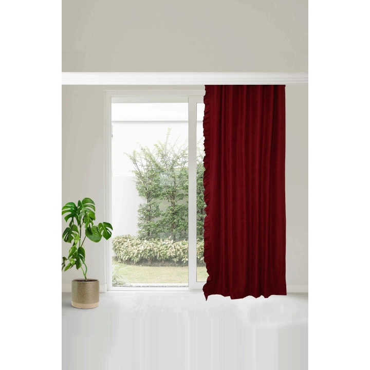 Fırfır Kenarlı Fon Perde Sağ Kenar245x140 Cm,pr-2sağ Bordo