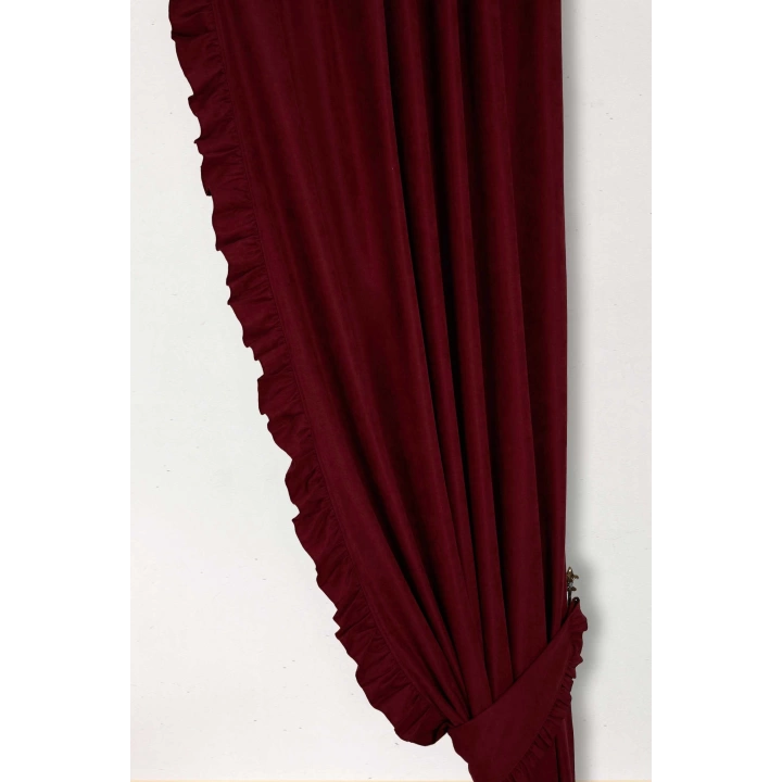 Fırfır Kenarlı Fon Perde Sağ Kenar245x140 Cm,pr-2sağ Bordo