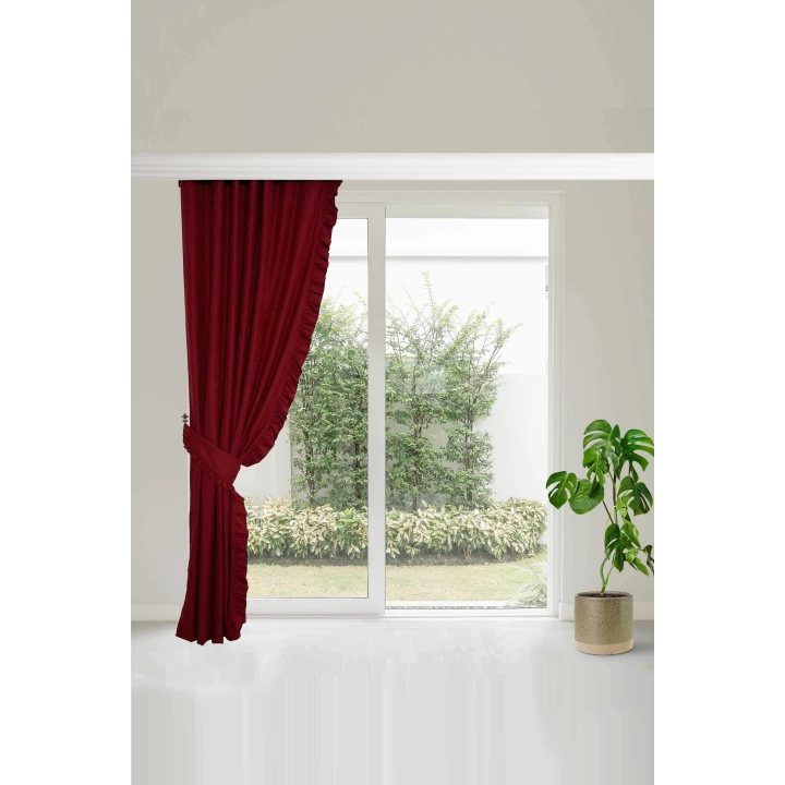 Fırfır Kenarlı Fon Perde Sol Kenar245x140 Cm,pr-2sol Bordo