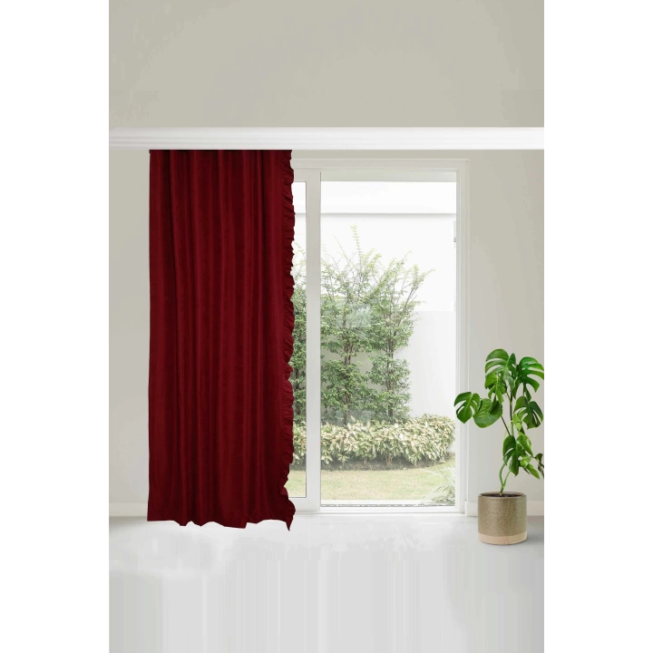 Fırfır Kenarlı Fon Perde Sol Kenar245x140 Cm,pr-2sol Bordo