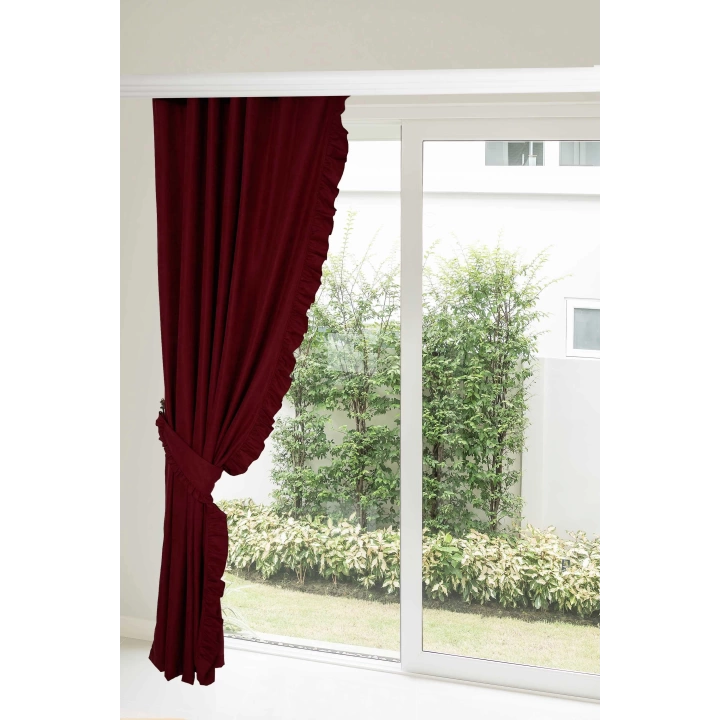 Fırfır Kenarlı Fon Perde Sol Kenar245x140 Cm,pr-2sol Bordo