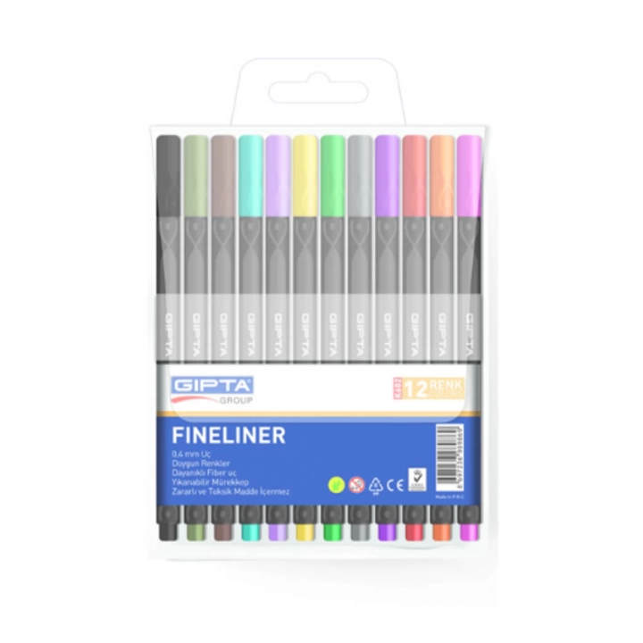 Gıpta Fineliner Kalem 0.4mm Pvc Blister Üçgen 12 Renk