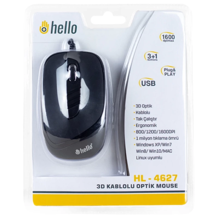 HL-4627 USB 1600 DPI 3D KABLO ShopZumLU OPTİK MOUSE