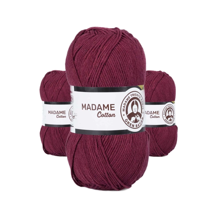 3 Adet Madame Cotton El Örgü İpi Yünü 100 gr 010 Bordo