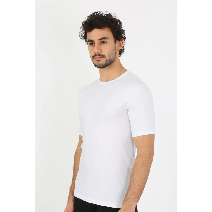 Hepsizen Erkek Sıfır Yaka Likralı Beyaz T-shirt 65710