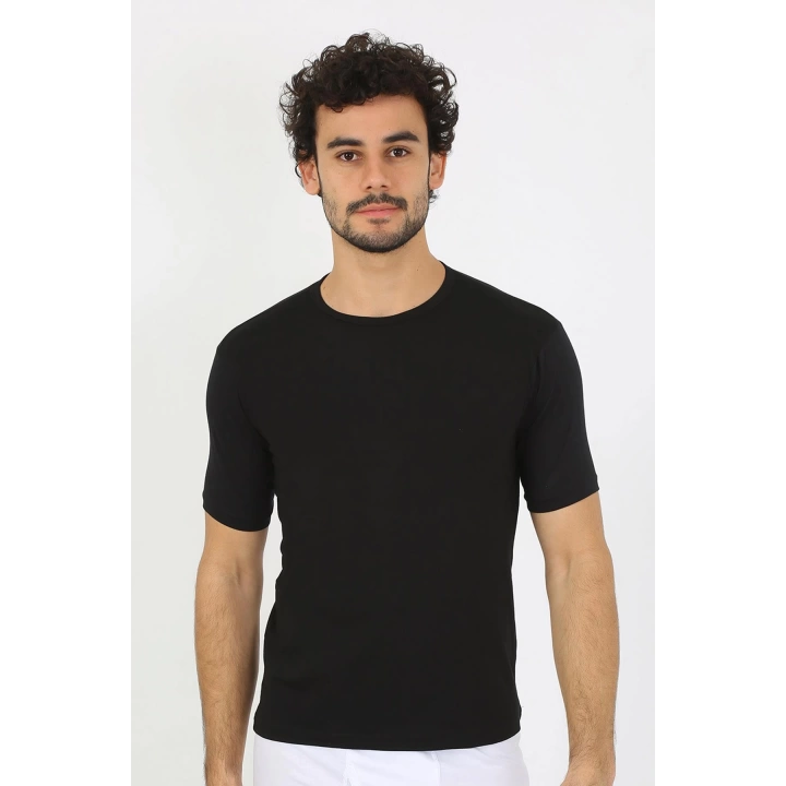 Hepsizen Erkek Sıfır Yaka Likralı Siyah T-shirt 65710