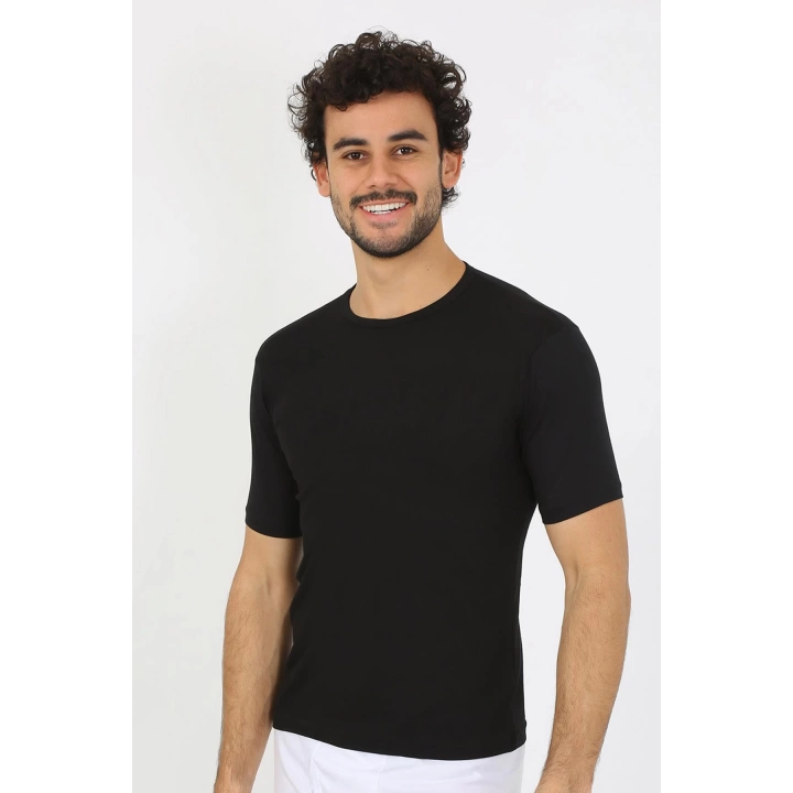 Hepsizen Erkek Sıfır Yaka Likralı Siyah T-shirt 65710