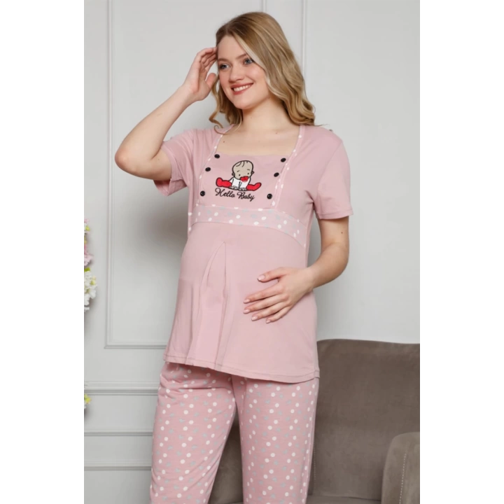 Hepsizen Kadın %100 Pamuklu Hamile Pijama Takımı 4508